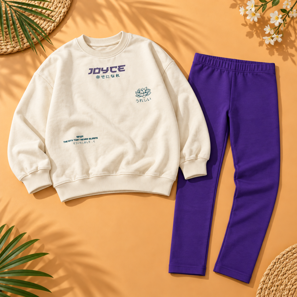 Σετ με Κολάν Joyce Μπεζ–Μωβ με Επένδυση Fleece